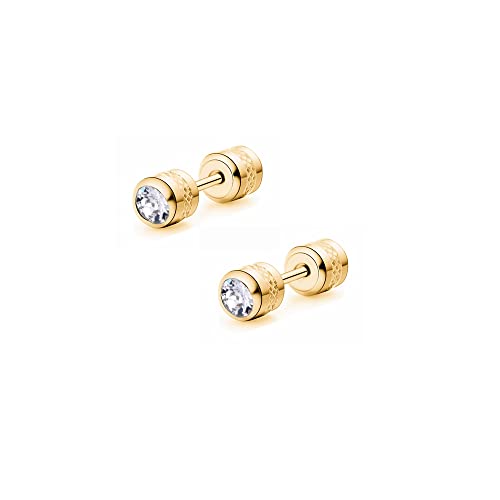 CVAYU Hypoallergenic double sided diamond Stud Earrings For Womens Secure Safety Screw back Cartilage CZ Stud Earrings (4mm Gold (2 Pairs)) - Image 5