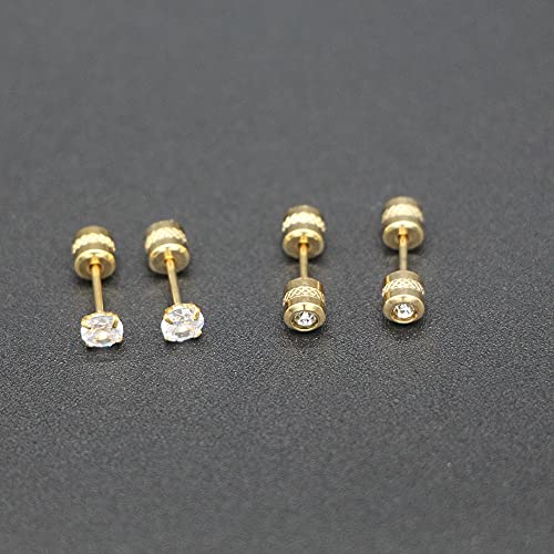 CVAYU Hypoallergenic double sided diamond Stud Earrings For Womens Secure Safety Screw back Cartilage CZ Stud Earrings (4mm Gold (2 Pairs)) - Image 4