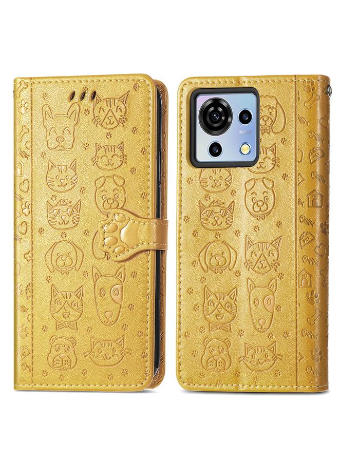 إيروريكس جراب لهاتف ZTE Blade V50 Vita مصنوع من الجلد المنقوش بنقشة قطة وكلب - Image 2