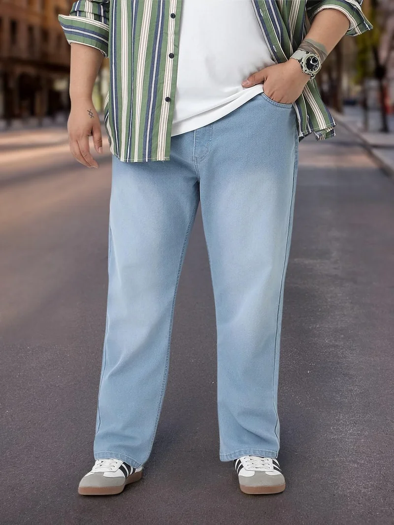 أوربانو فاشن Urbano Plus Men's Ice Blue Straight Fit Washed Jeans Stretchable