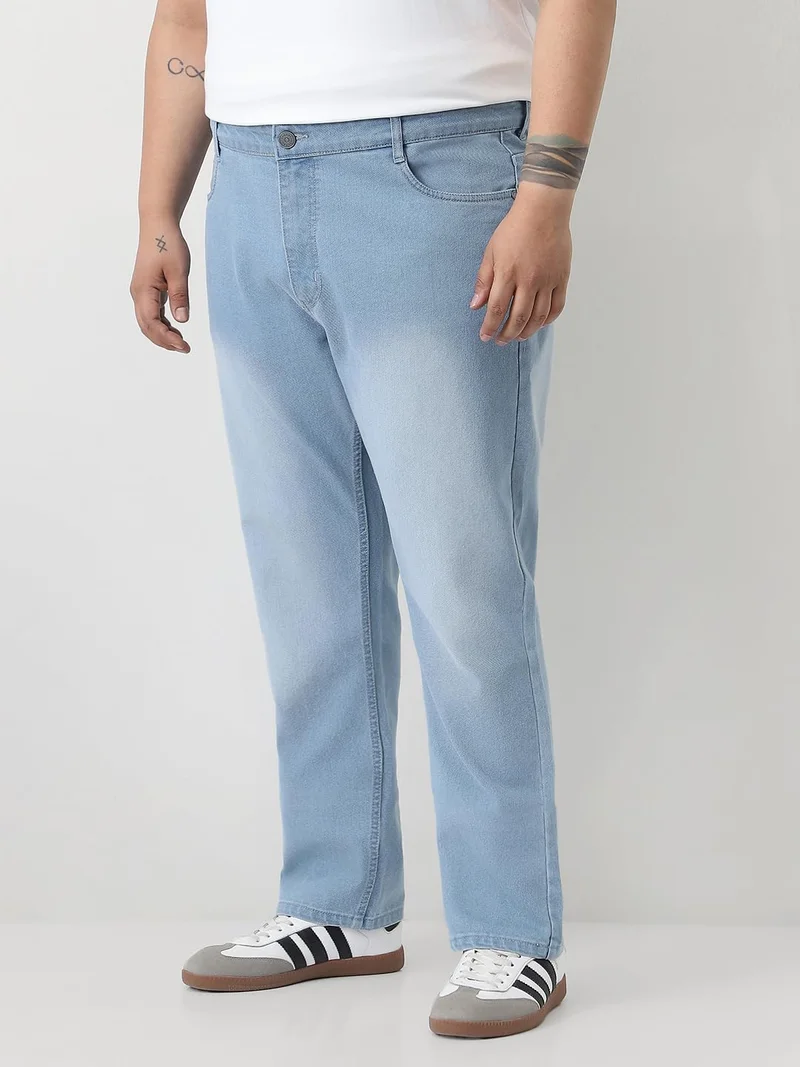 أوربانو فاشن Urbano Plus Men's Ice Blue Straight Fit Washed Jeans Stretchable