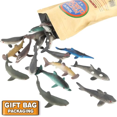 Yeonhatoys 20 PCS Mini Rubber Shark Toy Figure Super Stretches Bath Toy Set Material TPR Ocean Sea Animal Floating Bathtub Toy Party Favors Realistic Shark Dolphin Whale Toy - Image 5