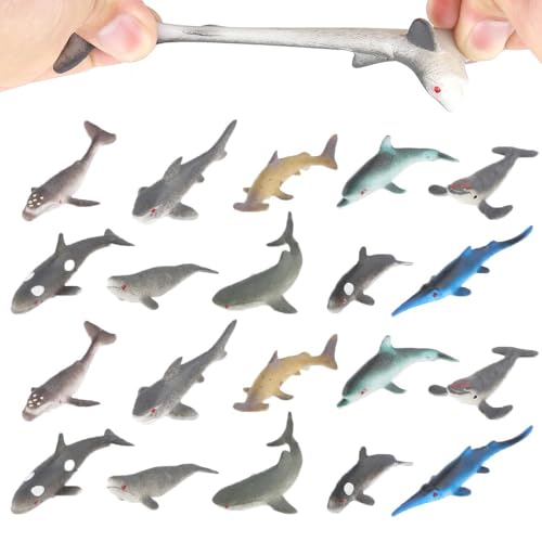 Yeonhatoys 20 PCS Mini Rubber Shark Toy Figure Super Stretches Bath Toy Set Material TPR Ocean Sea Animal Floating Bathtub Toy Party Favors Realistic Shark Dolphin Whale Toy - Image 1