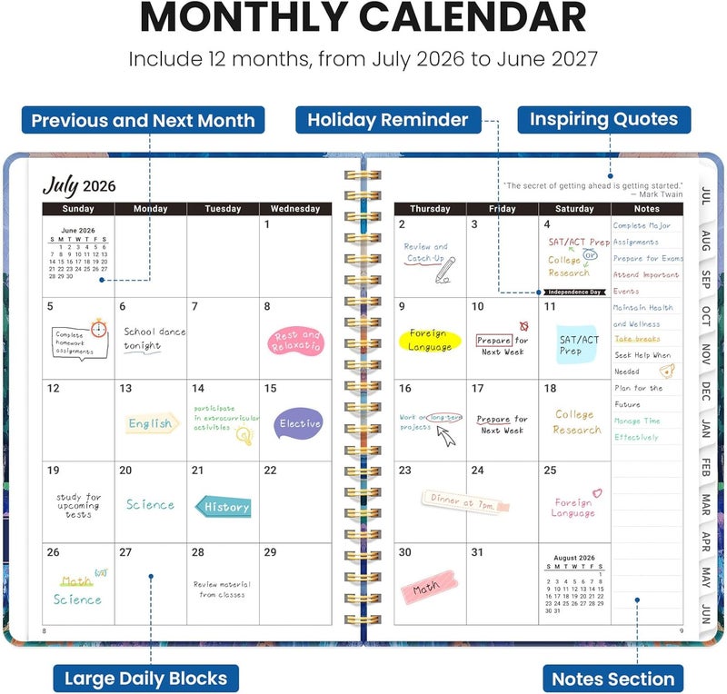 ZOTIA Planner 2026-2027, Hardcover Monthly and Weekly Academic Planner July 2026 - June 2027, Teacher and Student Calendar Agenda Book with Tabs, A5 (6.3" x 8.5"), Ideal for School and Office, Lavender Glow - Image 2