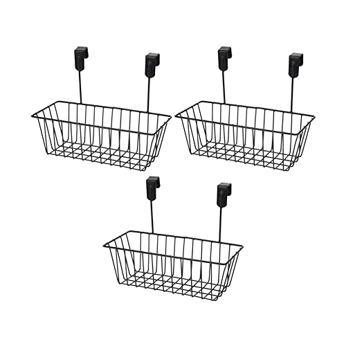 Bianco Over Door Hanging Basket | Under Shelf | Metal Multipurpose Cabinet Door Organizer | Bathroom Cabinet Holder| Side Basket Hanging Organizer (Pack of 3, Black) - Image 1