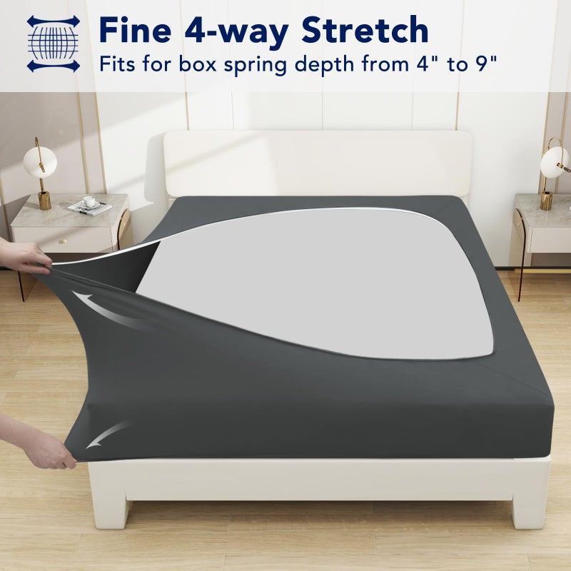 PureFit Stretchy Box Spring Cover Twin - Elastic Fitted Box Spring Wrap Around 4 Sides  Wrinkle & Fading Resistant Fits Twin Size Beds  Dark Gray - Image 3