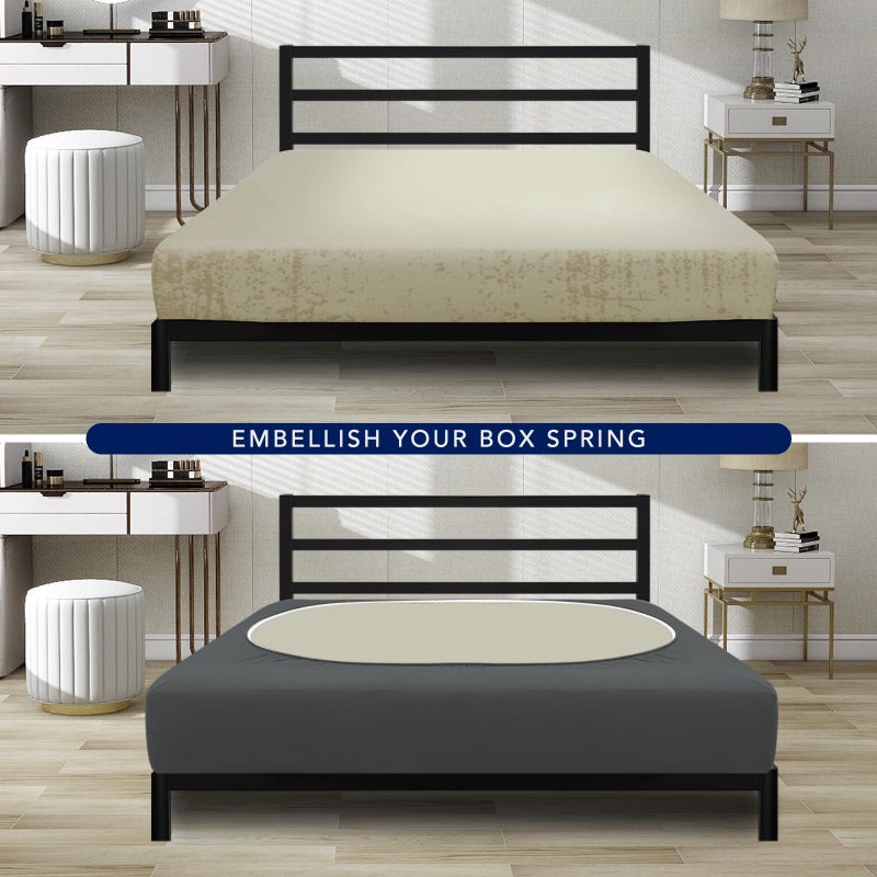 PureFit Stretchy Box Spring Cover Twin - Elastic Fitted Box Spring Wrap Around 4 Sides  Wrinkle & Fading Resistant Fits Twin Size Beds  Dark Gray - Image 4