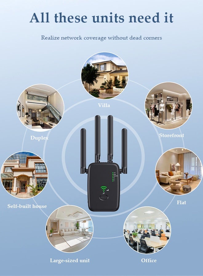 DUNISO WiFi repeater, network extender, signal booster, intelligent WiFi range extender, 300Mbps, with four antennas, can further expand network range, suitable for offices and homes (black) - Image 3
