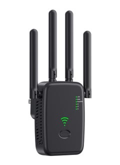 DUNISO WiFi repeater, network extender, signal booster, intelligent WiFi range extender, 300Mbps, with four antennas, can further expand network range, suitable for offices and homes (black) 