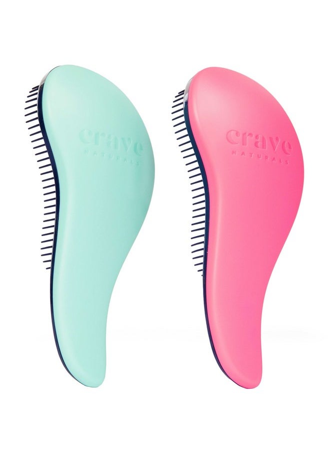 Crave Naturals - Glide Thru Detangling Hair Brush For Adults And Kids - Detangler Brush For Curly Or Straight, Wet Or Dry Hair - Gentle On Tangles Hair Comb - 7.5X3-Inch, Turquoise And Pink (Pack Of 2) - Image 1