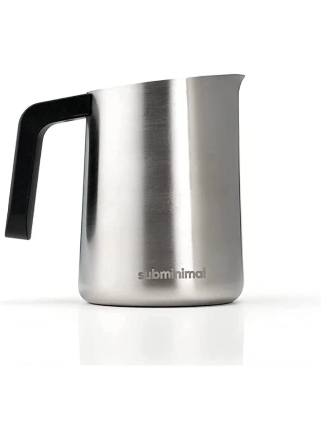 subminimal FlowTip Milk Jug (450ml/15oz) - Advanced Design Milk Jug w/ Ergonomic & Heat Resistant Handle, StoveTop Compatible, Stainless Steel, Smooth Neck & Sharp Tip - Stainless