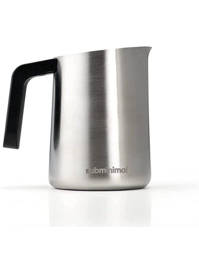 subminimal - FlowTip Milk Jug (450ml/15oz) - Advanced Design Milk Jug w/ Ergonomic & Heat Resistant Handle, StoveTop Compatible, Stainless Steel, Smooth Neck & Sharp Tip - Stainless - Image 1
