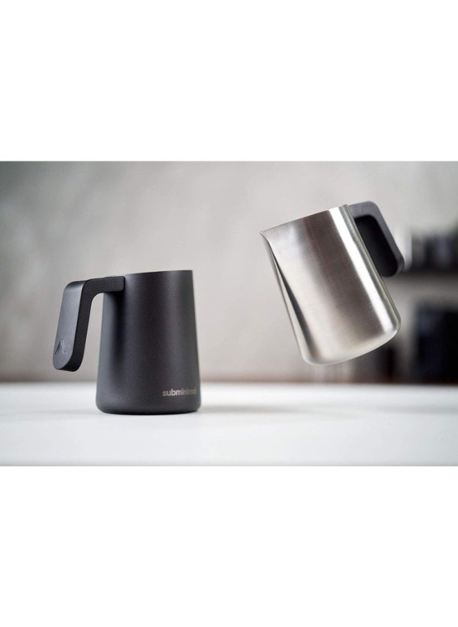 subminimal - FlowTip Milk Jug (450ml/15oz) - Advanced Design Milk Jug w/ Ergonomic & Heat Resistant Handle, StoveTop Compatible, Stainless Steel, Smooth Neck & Sharp Tip - Stainless - Image 1