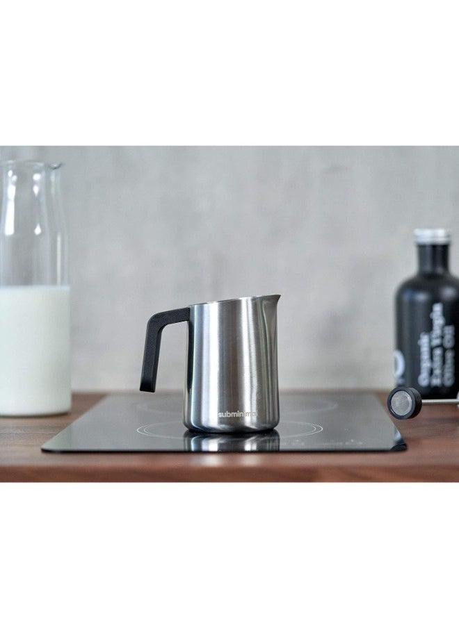 subminimal - FlowTip Milk Jug (450ml/15oz) - Advanced Design Milk Jug w/ Ergonomic & Heat Resistant Handle, StoveTop Compatible, Stainless Steel, Smooth Neck & Sharp Tip - Stainless - Image 1