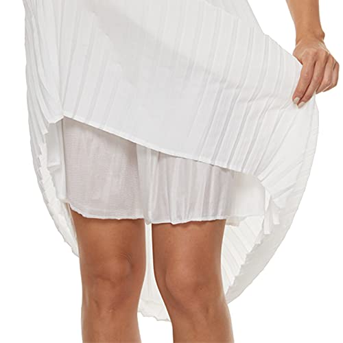 TEERFU Womens Ladies Summer Flared Pleated Skirt A-line Midi Skirts White Large - Image 5