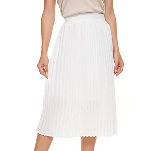TEERFU Womens Ladies Summer Flared Pleated Skirt A-line Midi Skirts White Large - Image 1