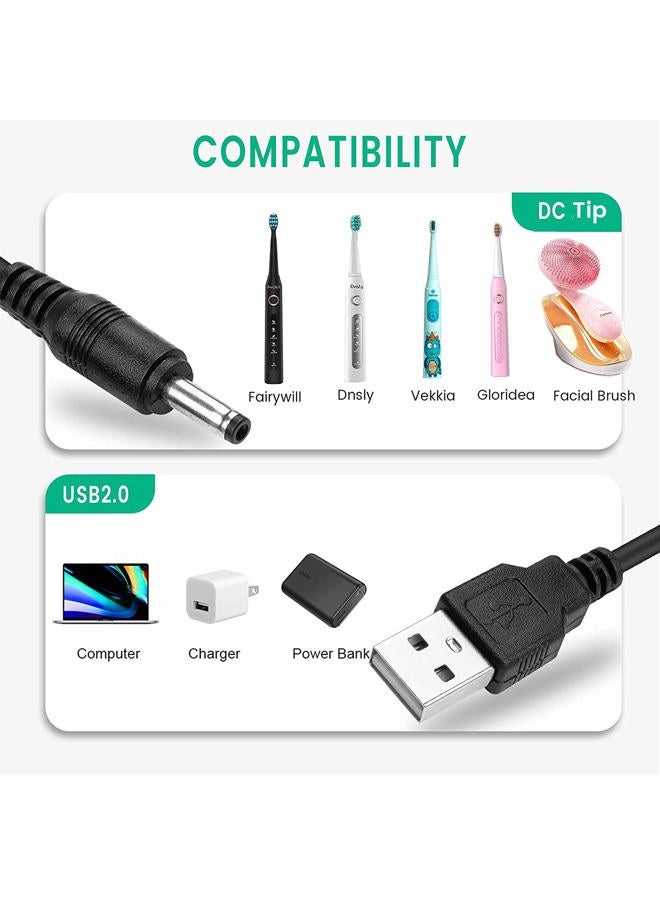 Smays Charger Cable Replacement for Fairywill, Dnsly, Vekkia, Gloridea Electric Toothbrush, USB DC Charging Cord 5ft Black (2-Pack) - Image 2