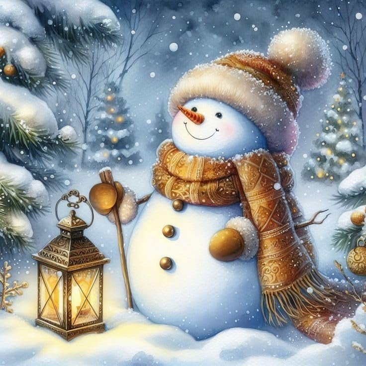 T.HENV Christmas Diamond Art Kits for Adults,Cute Snowman Diamond Painting Kits for Adults Beginners,5D DIY Full Drill Diamond Dots,Gem Art Kits for Adults Wall Decor 13.8x13.8inch - Image 1
