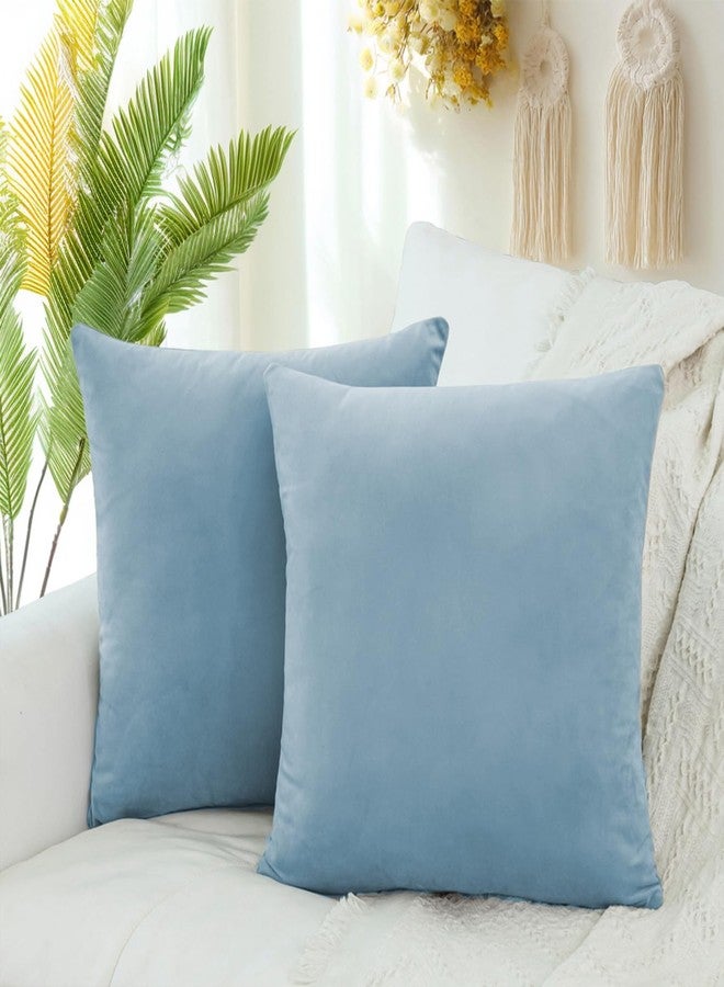 QUORGVES Velvet Light Blue Throw Pillows 18x18 Inch Set of 2 Summer Light Blue Pillow Covers for Sofa Couch Bedroom Soft Square Dusty Coastal Sky Baby Blue Pillow Covers - Image 5