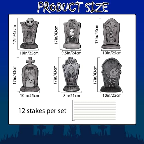 Yuleglowix 17 Inch Halloween Yard Signs Tombstones for Graves Decor Set with Stakes Nightmare Before Christmas Inspired Halloween Gravestones Outdoor Decorations Scary Decoration Displays for Party - Image 3
