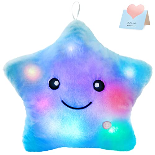 WEWILL 13'' Creative Twinkle Star Glowing LED Night Light Plush Pillows Stuffed Animals Toys Birthday Christmas Holiday Valentines Gifts for Toddlers Girls(Blue) - Image 1