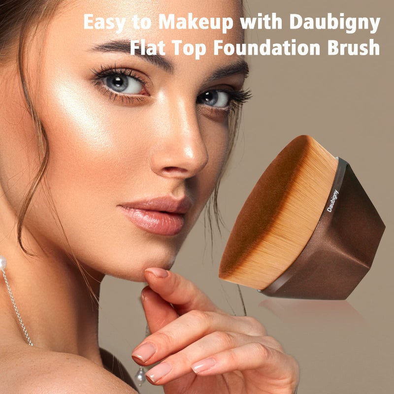 Daubigny Foundation Makeup Brush Flat Top Kabuki Hexagon Face Blush Liquid Powder Foundation Brush for Blending Liquid, Cream or Flawless Powder Cosmetics with Bonus Protective Case (Champagne) - Image 2