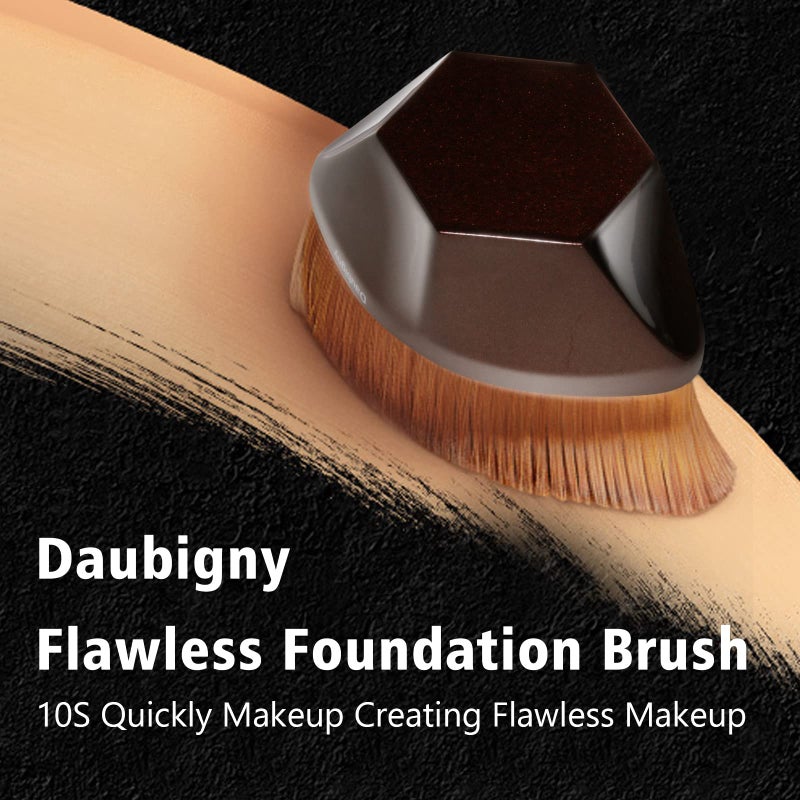 Daubigny Foundation Makeup Brush Flat Top Kabuki Hexagon Face Blush Liquid Powder Foundation Brush for Blending Liquid, Cream or Flawless Powder Cosmetics with Bonus Protective Case (Champagne) - Image 3