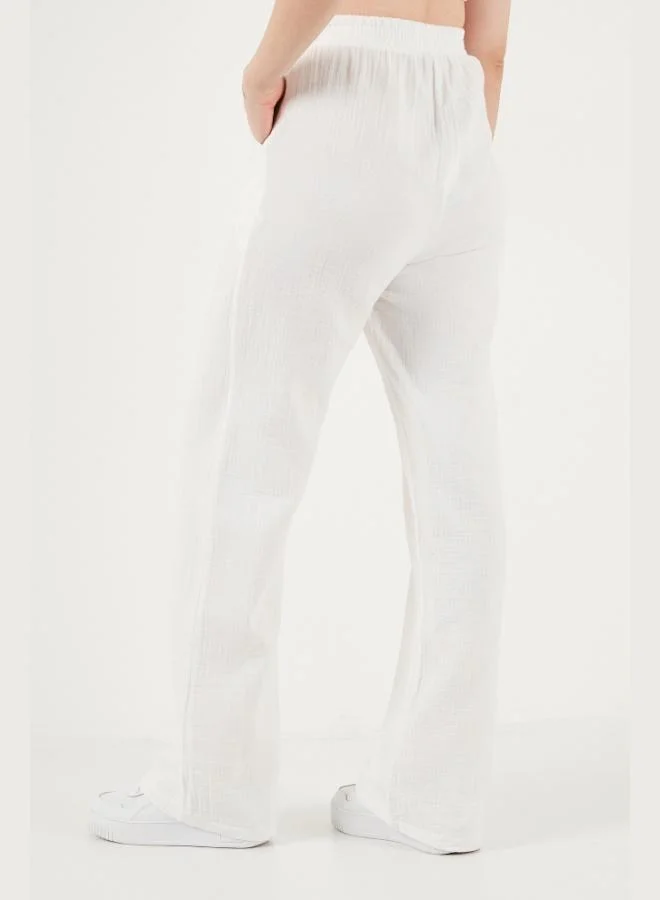 Lela  Lela Cotton Tie-Up Relaxed Fit High Waist Wide Leg Muslin Trousers Women's Pants 5866663 for Women | Best Price UAE