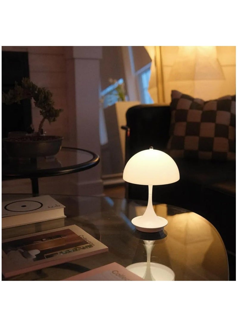 Cordless Mushroom Table Lamp, Retro Mushroom Lamp,3000mAh Battery Nightstand Lamp,3 Level Dimmable Small Table Lamp, 3W LED table Light Rechargeable, Retro Bedside Lamp for Bedroom, Living Room(White)