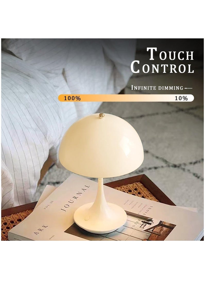 Cordless Mushroom Table Lamp, Retro Mushroom Lamp,3000mAh Battery Nightstand Lamp,3 Level Dimmable Small Table Lamp, 3W LED table Light Rechargeable, Retro Bedside Lamp for Bedroom, Living Room(White)
