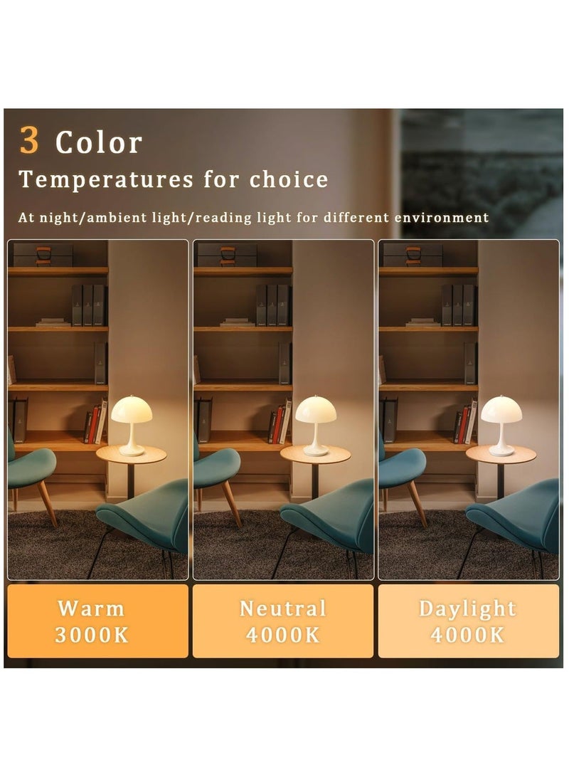 Cordless Mushroom Table Lamp, Retro Mushroom Lamp,3000mAh Battery Nightstand Lamp,3 Level Dimmable Small Table Lamp, 3W LED table Light Rechargeable, Retro Bedside Lamp for Bedroom, Living Room(White)