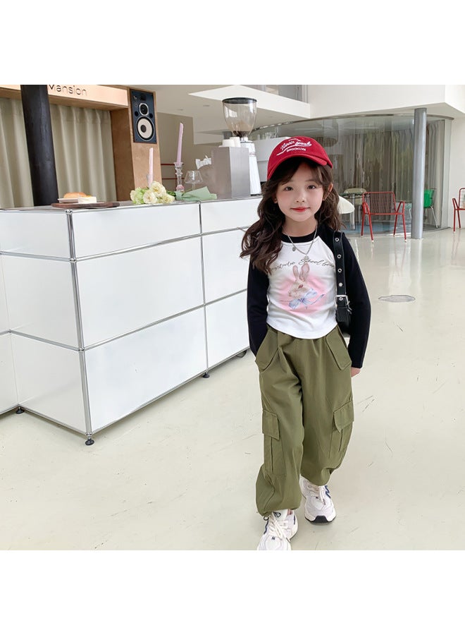 kids Retro Rabbit Print Top Girls American Raglan Slim Fit Long Sleeve T-shirt