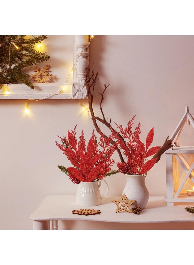 Winlyn Winlyn 35 Pcs Christmas Artificial Poinsettia Flowers Picks and Artificial Leaves Sprays Red Glitter Christmas Picks for Red Christmas Tree Holiday Floral Arrangement Centerpiece Wreath Garland Décor  - Image 5