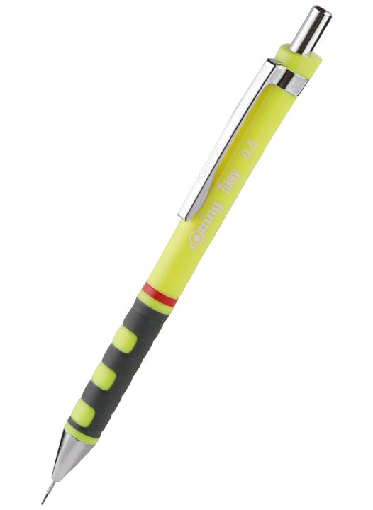 Rotring 05mm Mechanical Lead Pen Pencil 12 Replacement Leads Eraser Set Yellow Plastic Body Triangular Barrel Tikky Series Click Mechanism Rubberized Grip Promo Pencil Set