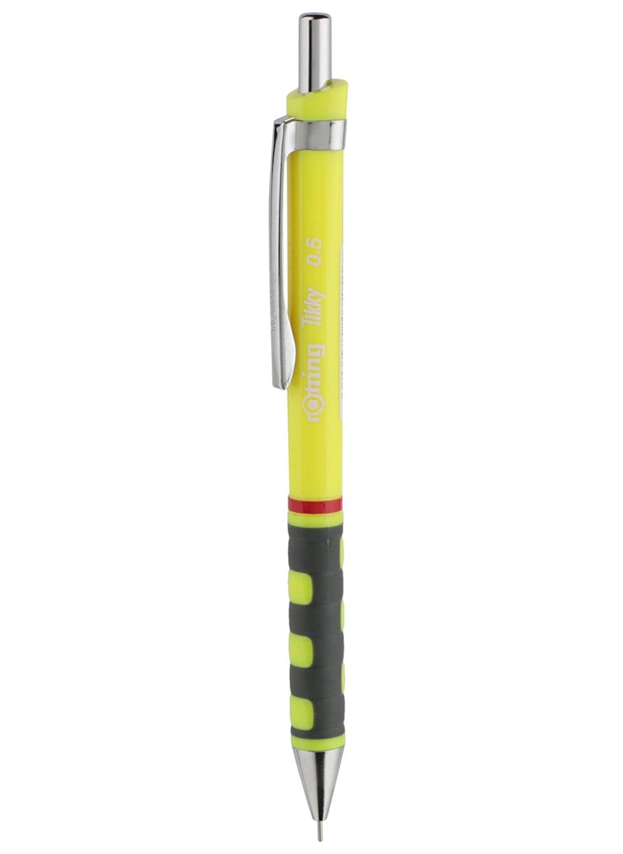Rotring - Rotring 05mm Mechanical Lead Pen Pencil 12 Replacement Leads Eraser Set Yellow Plastic Body Triangular Barrel Tikky Series Click Mechanism Rubberized Grip Promo Pencil Set - Image 1