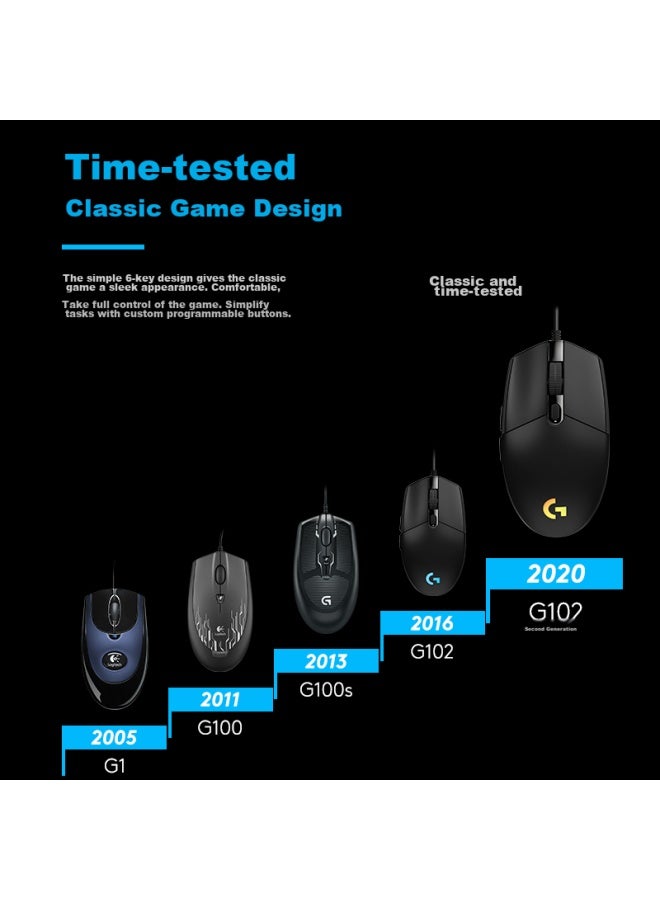 G Logitech G102 Wired Gaming Mouse, Blue, Rgb Lighting Effects, Lightweight Design, Pubg Mouse, Lol Hero League, 200-8000 Dpi - Image 5