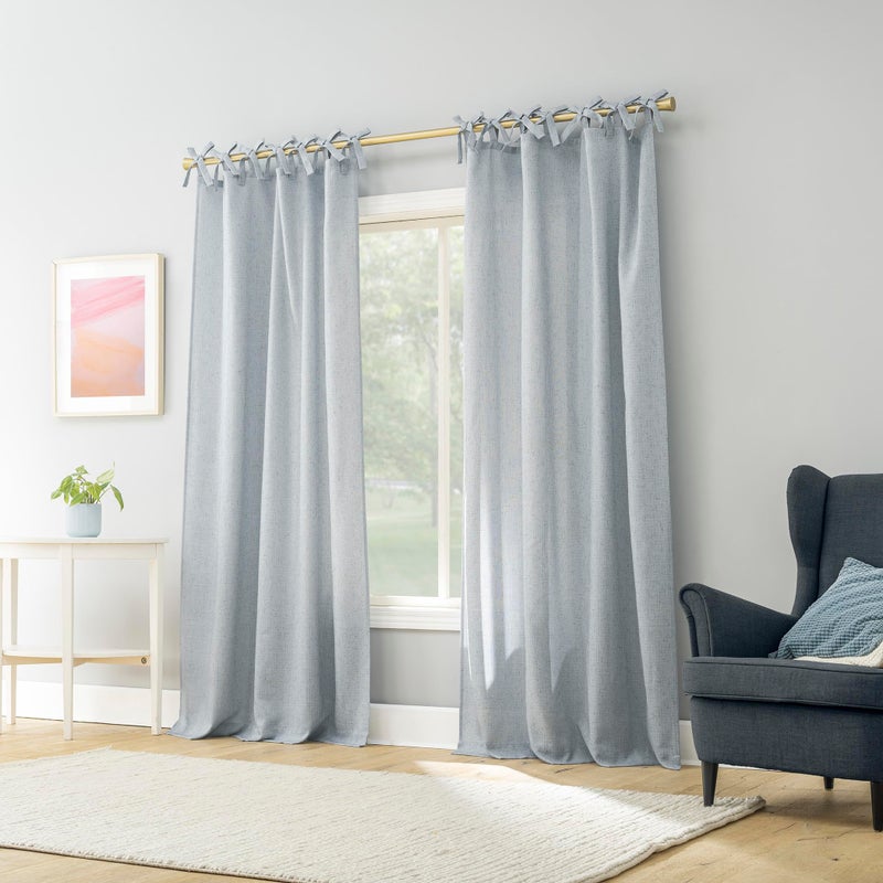 Sun Zero Roxy Generation Slub Texture Tacked Bow Semi-Sheer Tie Top Curtain Panel, 50" x 84", Faded Blue - Image 4