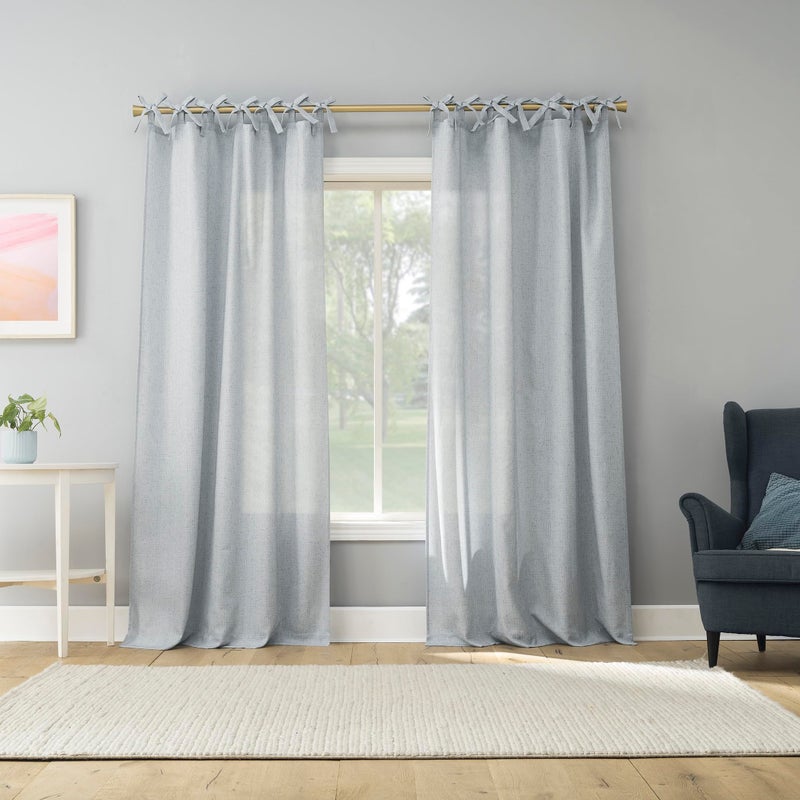 Sun Zero Roxy Generation Slub Texture Tacked Bow Semi-Sheer Tie Top Curtain Panel, 50" x 84", Faded Blue - Image 5
