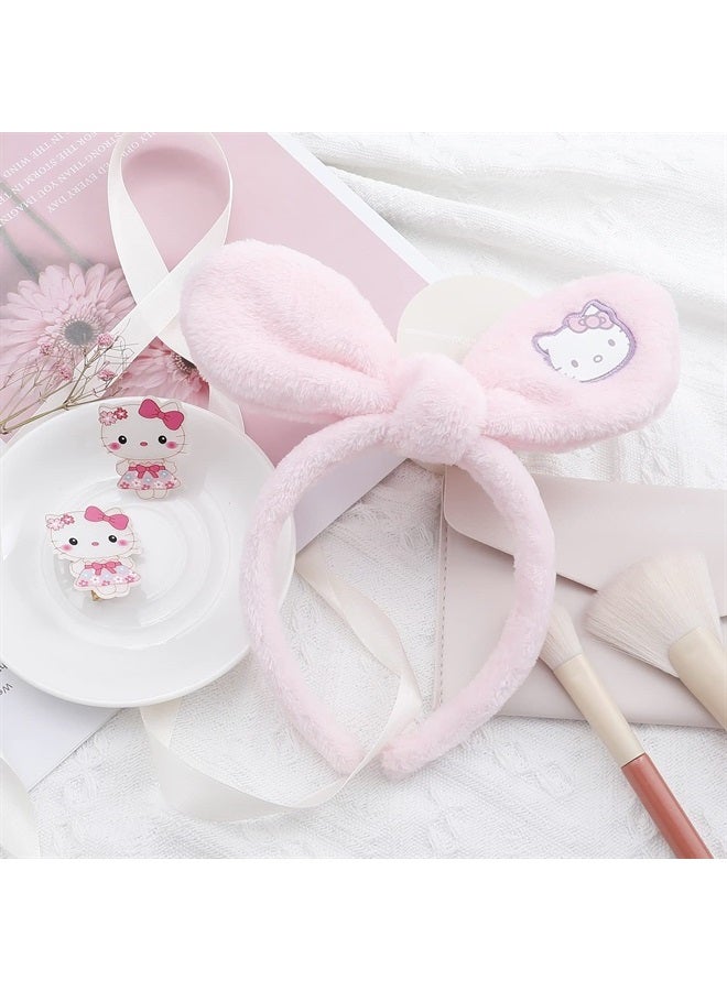 G-Ahora Cute Kitty Cat Makeup Spa Headband with Hair Clips Kitty Cat Headband for Washing Face Kitty Makeup Hair Wrap Headband Gift for Women Girls (HB Kitty) - Image 3