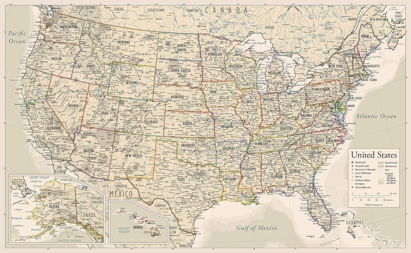 Antique Laminated World Map & US Map Poster Set - 18" x 29" - Wall Chart Maps of The World & United States - Made in The USA - Updated for 2020 (Laminated, 18" x 29") - Image 4