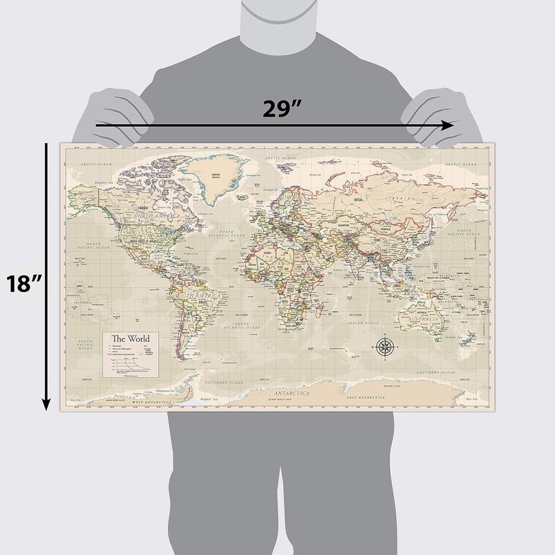 Antique Laminated World Map & US Map Poster Set - 18" x 29" - Wall Chart Maps of The World & United States - Made in The USA - Updated for 2020 (Laminated, 18" x 29") - Image 2