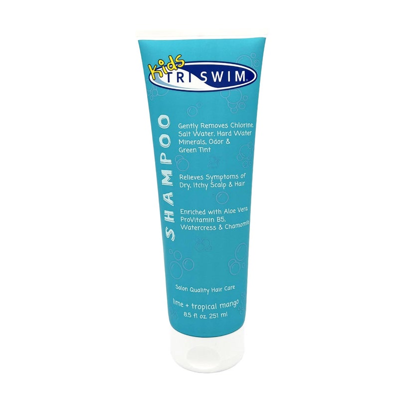 TRISWIM Kids Chlorine Removal Shampoo 85oz Removes Chlorine Bromine Salt Water Hard Water Minerals Hydrates Nourishes with Aloe Vera Vitamin A Pro Vitamin B5 Lime Mango Scent