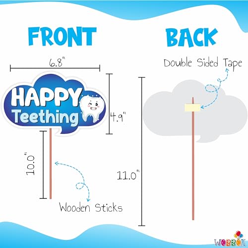 WOBBOX First Tooth Photo Booth Party Props (13 Pcs) with I Got My 1st Tooth Bunting Banner, Blue Colour Stylish Font, First Tooth Decoration, First Tooth Decoration Items for Baby, Design 1 - Image 3