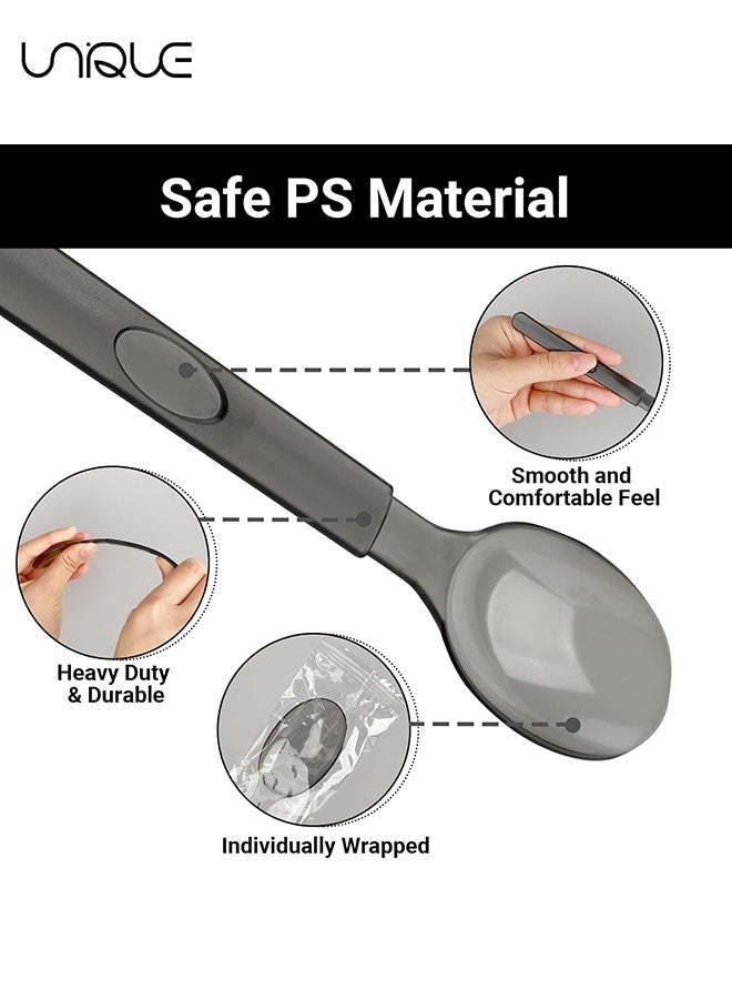 Unique 50 Pcs Plastic Spoons Disposable - 6.8"x1.3" Spoons Plastic - Heavy Duty Spoons Plastic Cutlery - Disposable Utensils Set - Individually Packaged - for Party Bulk Wedding Birthday Holiday Family Gathering, Chocolate Coffee Flavor Ice Cream, Dessert Spoons for Party - Image 3