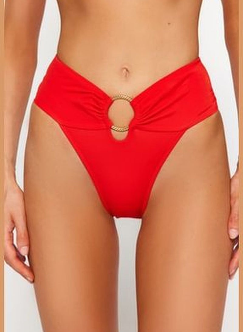 trendyol Red Accessory High Waist High Leg Bikini Bottom TBESS22BA00001 - Image 4
