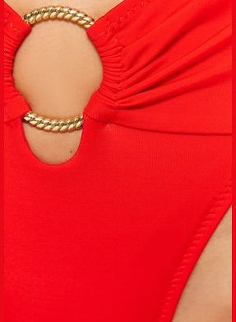 trendyol Red Accessory High Waist High Leg Bikini Bottom TBESS22BA00001 - Image 5