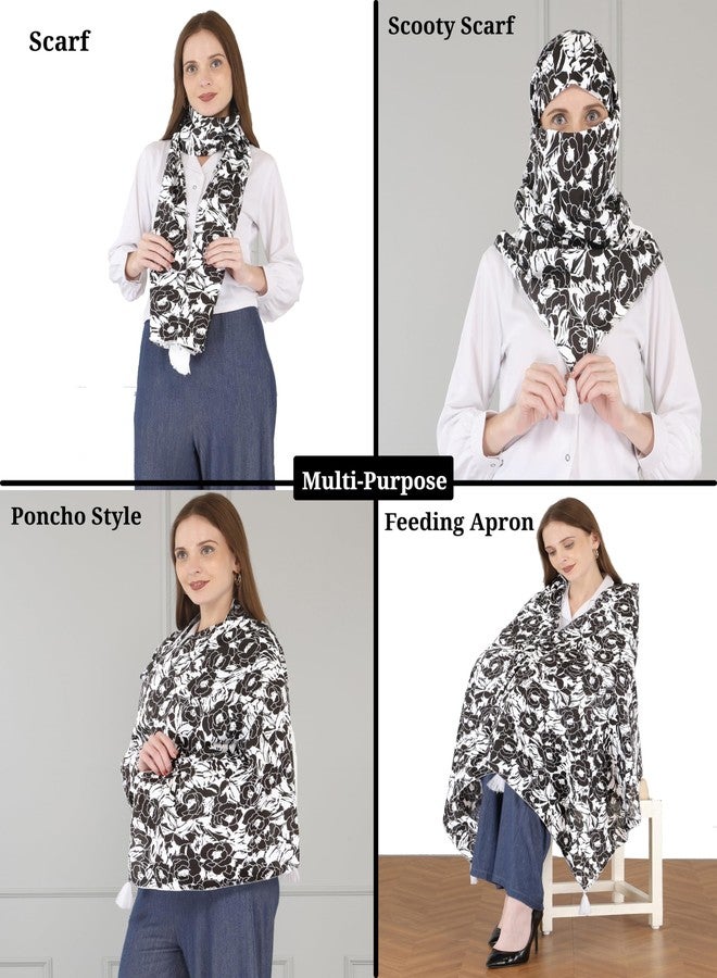 Switchon Nursing Cover for Breastfeeding Multi Use Poncho Style Scarf with Buttons, Feeding Apron Breathable for Pre & Post Pregnancy Free Size (72inch x 22inch) (Black_White) - Image 3