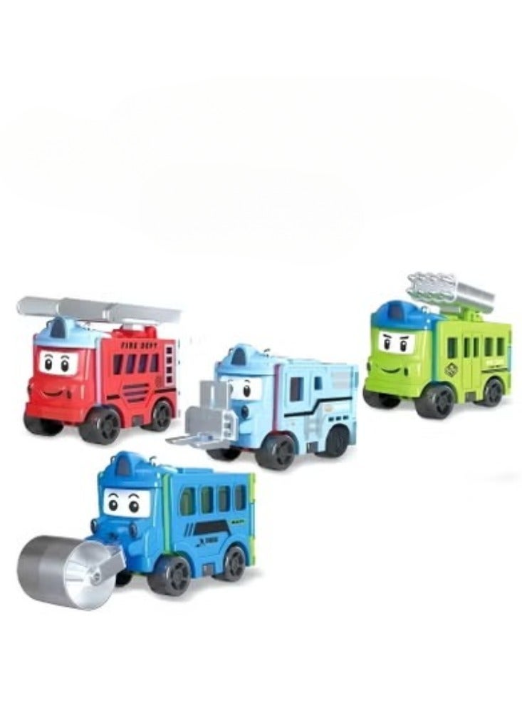 LIXADA 4pc Transforming Truck Playset - Engineering, Probe, Rescue Truck, Bulldozer Toy Vehicle Models for Kids Age 3-6, Friction-Powered Toy Cars - Ideal for Special Festival, Birthday Party Gifts (Random Color) - Image 1