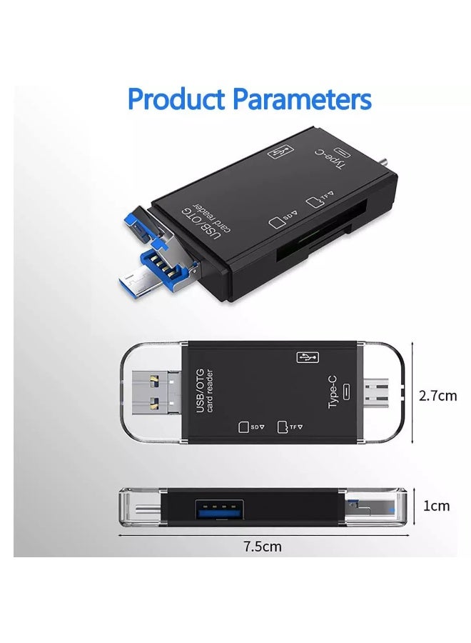 Micro SD Card Reader Accessories PC, 6 in1 TF/USB-C Portable Adapter for Computer/Android Smartphone/Tablet with OTG Function - Image 3