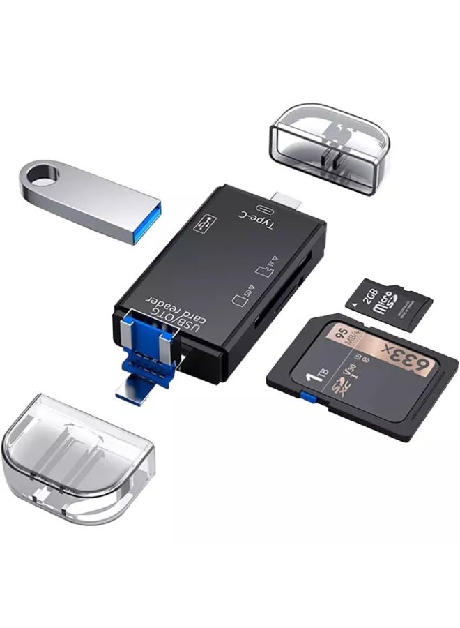 Micro SD Card Reader Accessories PC, 6 in1 TF/USB-C Portable Adapter for Computer/Android Smartphone/Tablet with OTG Function - Image 1